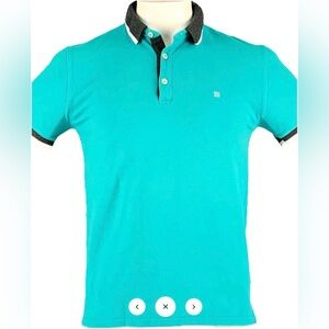 GIVENCHY Mens Size XL teal  Grey Contrast Trim Cotton Short Sleeve Polo Rare
